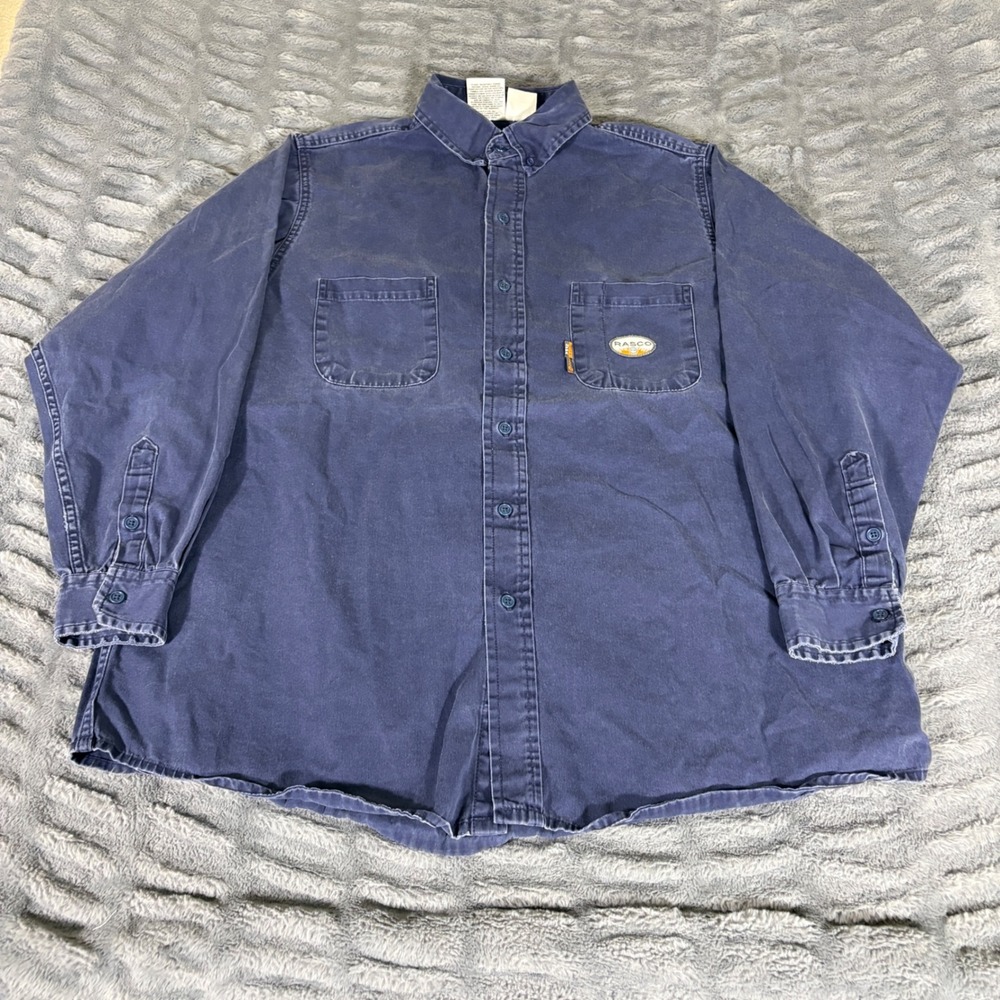 Rasco FR Mens Navy Blue Flame Resistant Work Shirt HRC 2 NFPA 2112 Long Sleeve